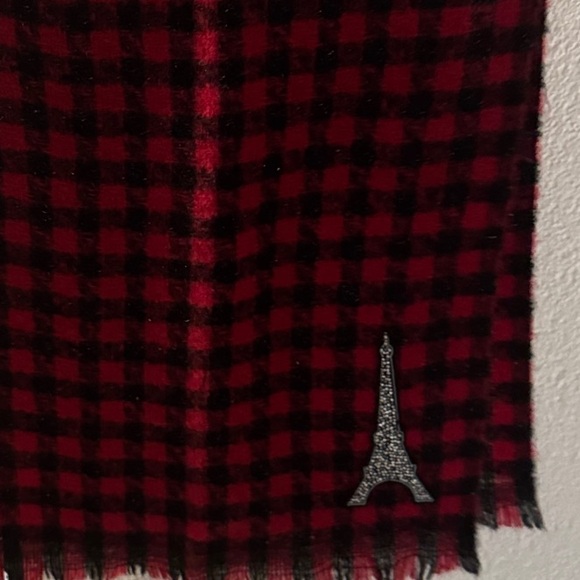 Karl Lagerfeld Red and Black ✨ glitter Scarf with Eiffel Tower Paris Design - Picture 2 of 11
